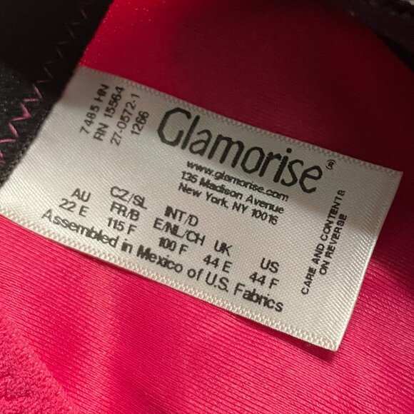 GLAMORISE Sports Bra High Impact Front Zipper in Hot Pink + Black Size 44F New - Picture 5 of 8